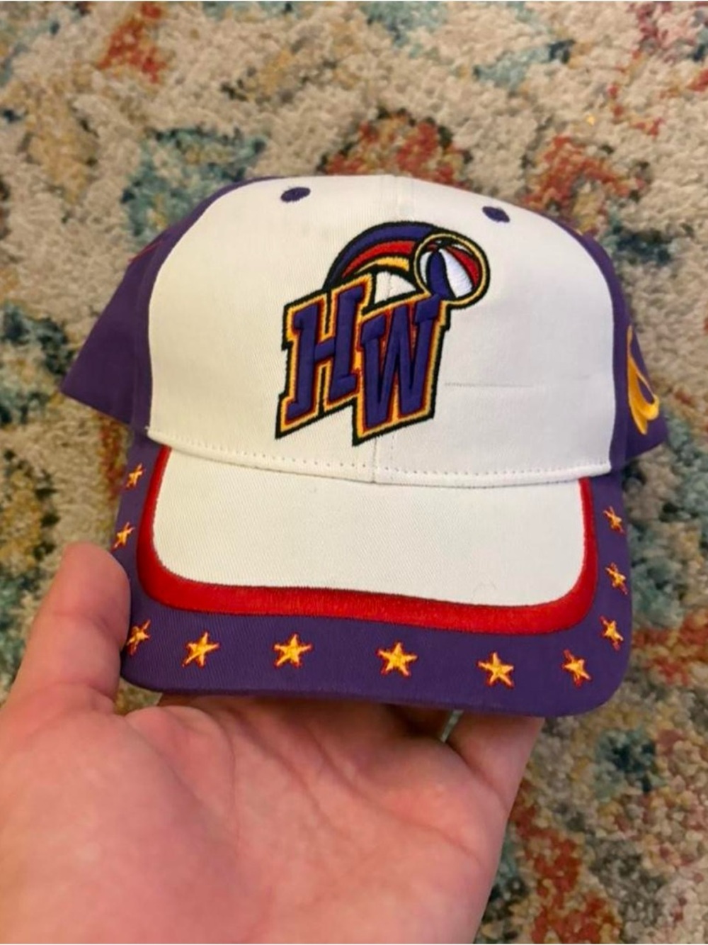 White & Purple Harlem wizards  Star Embroidered Cap
